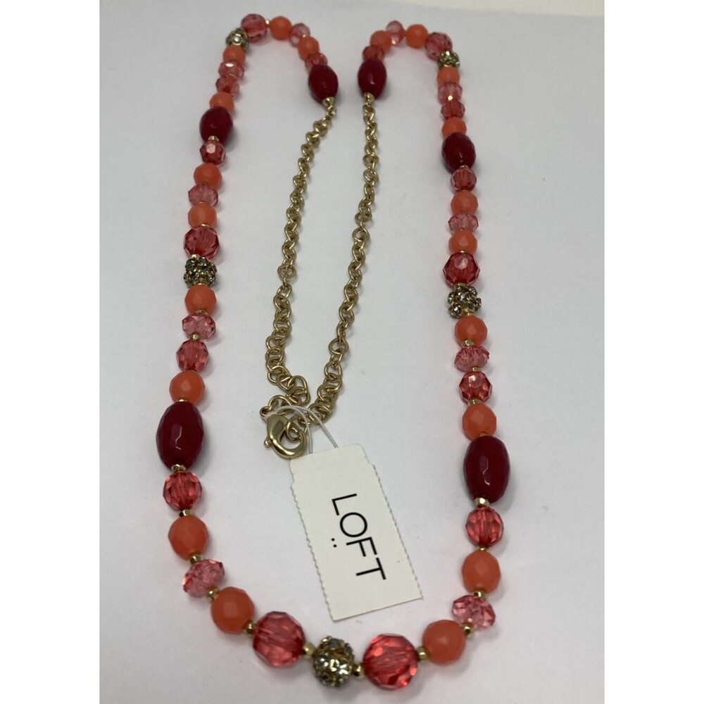 Ann Taylor Loft Beaded Necklace Strand Pink Mauve Rose Faceted Beads Crystal New